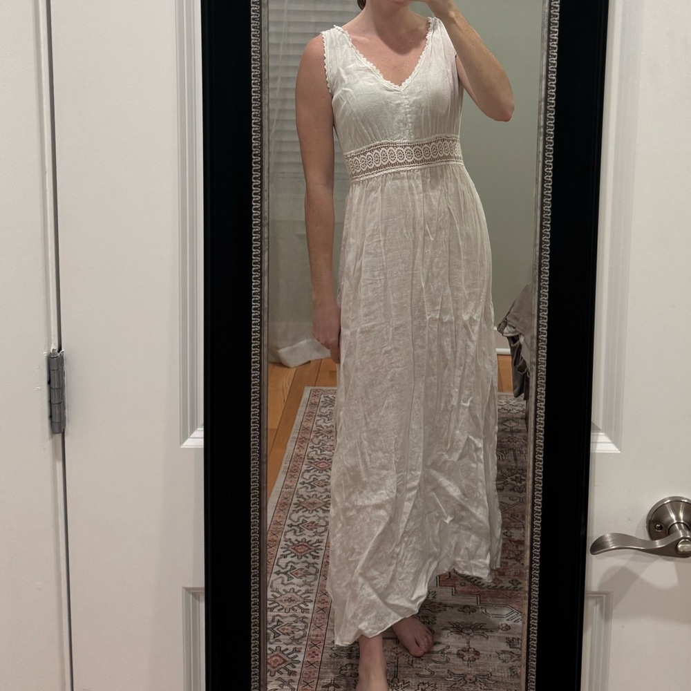 TERZO MILLENNIO ITALIAN WHITE LINEN BOHO CROCHET DRESS